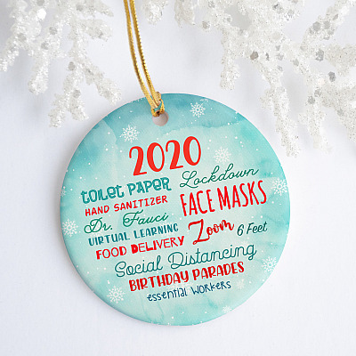 Alternative view of 2020 Lockdown Dr Fauci Zoom 6 Feet Social Distancing Virtual Learning Circle Ornament - Funny Holiday Pandemics Gift