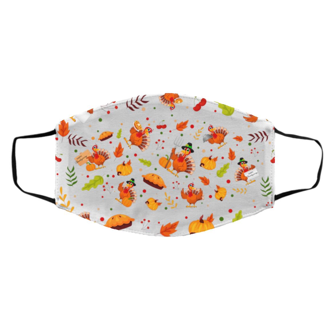 Turkey Thanksgiving Pattern Cloth Face Mask Cover, White, Cloth Face Cover – Medium/Large