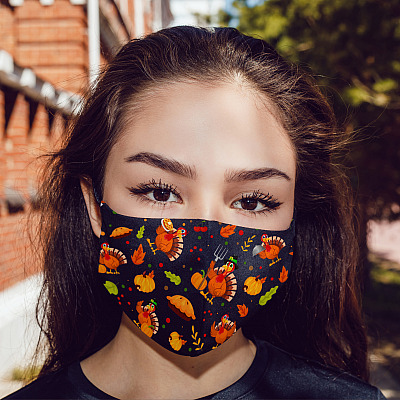 Alternative view of Turkey Thanksgiving Pattern Reusable Custom Printed Cloth Face Mask Cover