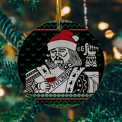 Alternative view of Santa Leonardo Big Fat Jumper Quarantined Christmas 2020 Meme Ugly Christmas Decorative Ornament Keepsake