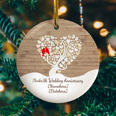 Alternative view of Personalized Wedding Anniversary Decorative Christmas Ornament - Holiday Flat Circle Ornament