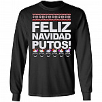 Feliz Navidad Putos Ugly Christmas Sweater, Black, Long Sleeve