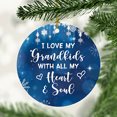 Alternative view of I Love My Grandkids With All My Heart And Soul Grandparents Circle Christmas Tree Ornament Keepsake