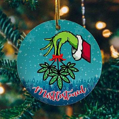 Alternative view of Cool 2020 Christmas Mistlestoned Ornament - Funny Marijuana Leaf Christmas Tree Merry Juana Circle Keepsake