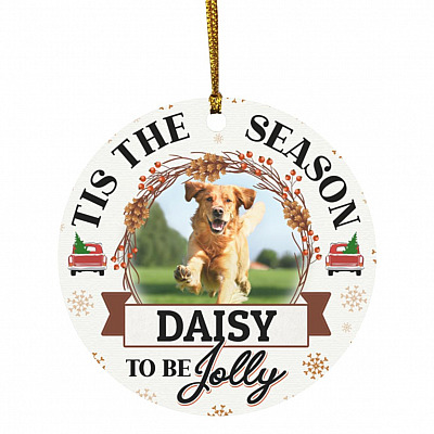 Personalized Photo Tis The Season, White, Circle Ornament
