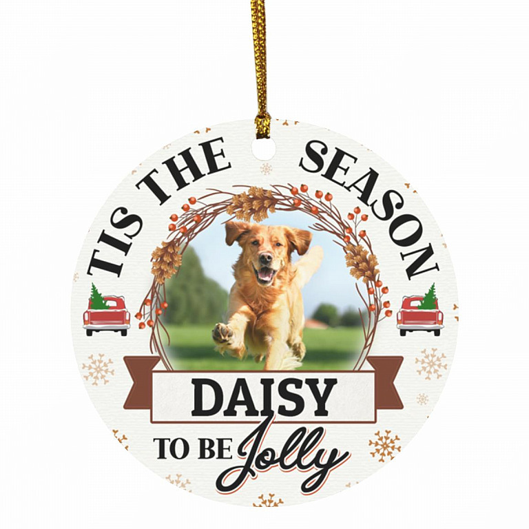 Personalized Photo Tis The Season, White, Circle Ornament