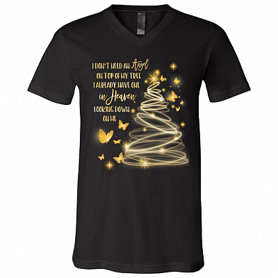 I Don't Need An Angel On Top Of My Tree, Black, V-Neck T-Shirt