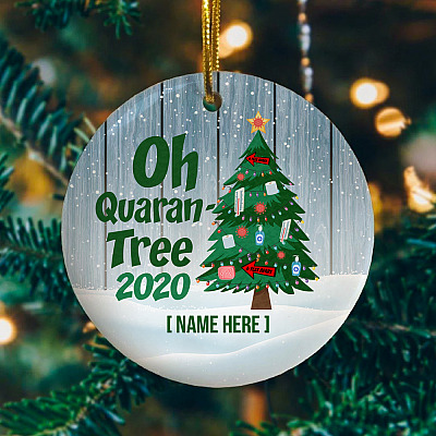 Alternative view of Personalized Oh Quaran-Tree Social Isolation Funny Christmas Ornament - Holiday Flat Circle Ornament