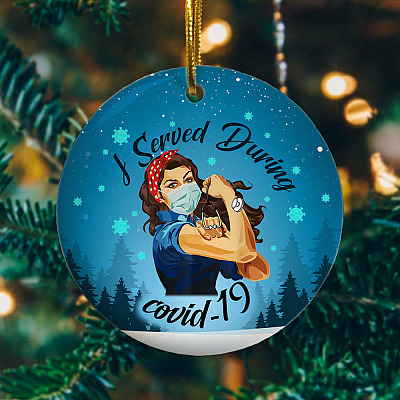 Alternative view of Strong Nurse I Served During Pandemic Meme Circle Christmas Ornament Keepsake - Proud Nurse Xmas Ornament
