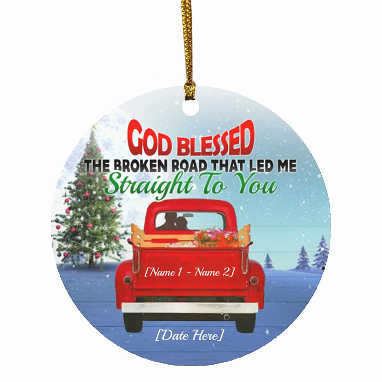 3KT. God Blessed The Broken Road_Personalized, White, Circle Ornament