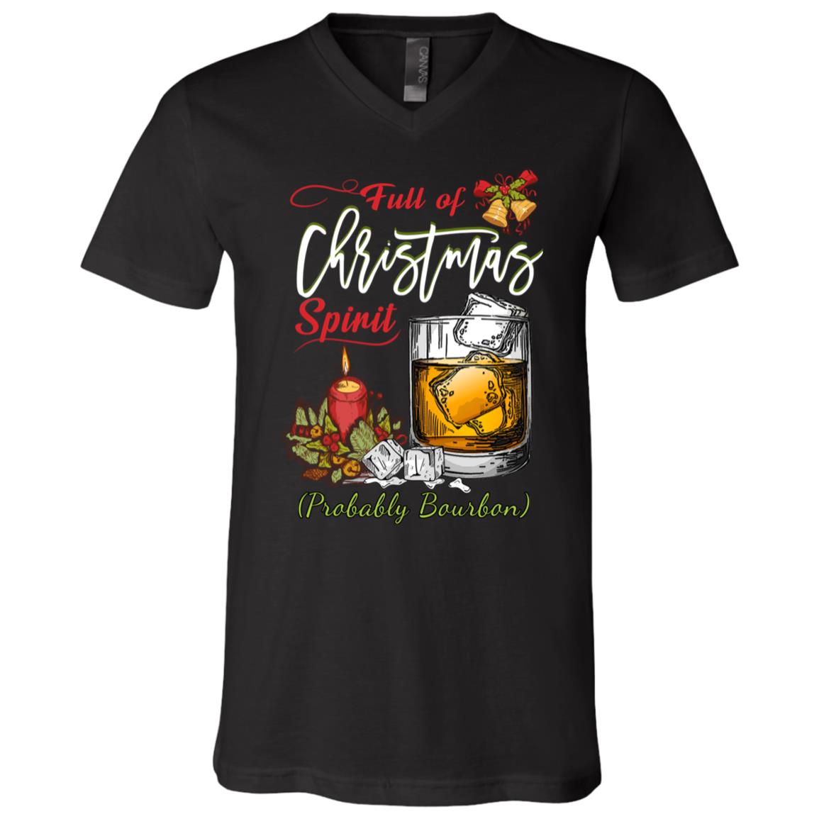 Full Of Christmas Spirit, Black, V-Neck T-Shirt