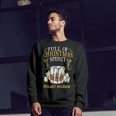 Alternative view of Full Of Christmas Spirit Probably Bourbon Funny Wine Chrismtas Hoodie - Christmas Drinking Sweatshirt
