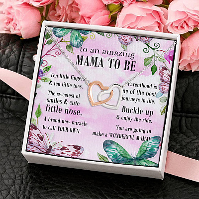 New Mother Necklace - To An Amazing Mama To Be Joined Interlocking Hearts Pendant Necklace