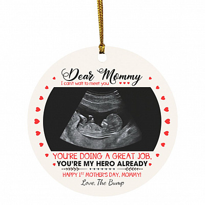 Personalized Photo Dear Mommy Custom Image, White, Circle Ornament