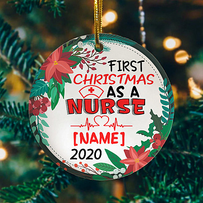 Alternative view of Personalized First Christmas As A Nurse Circle Christmas Ornament - Nurse 2020 Christmas Gift