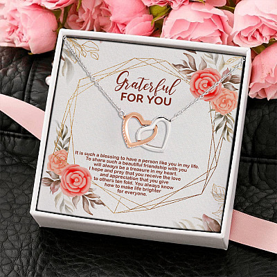 Best Friend Pendant Necklace - Grateful To Have You In My Life Friendship Interlocking Hearts Pendant Necklace