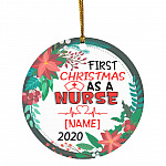 Personalized First Christmas, White, Circle Ornament
