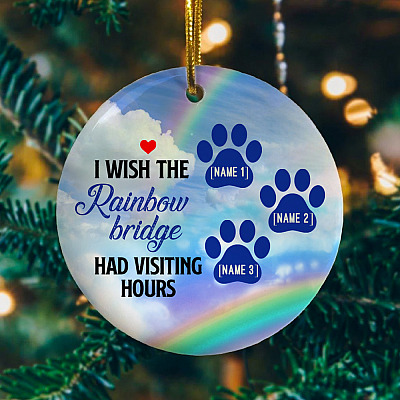Alternative view of Personalized I Wish The Rainbow Bridge Had Visiting Hours 3 Pets Memorial Circle Christmas Ornament Keepsake