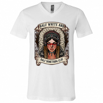 Half White And Half Something, White, V-Neck T-Shirt