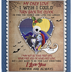 Jack And Sally My Only Love I Wish I Could Turn Back The Clock Nightmare Fleece Blanket - Mink Sherpa Blanket, White, Cozy Plush Fleece Blanket - 50x60