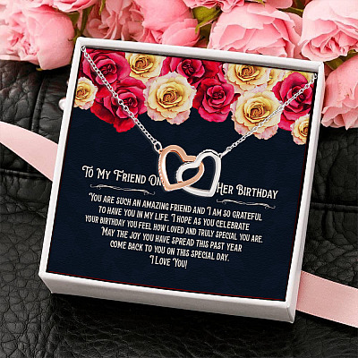 Happy Birthday Interlocking Hearts Pendant Necklace - Best Friend Birthday Jewelry Gift For Women