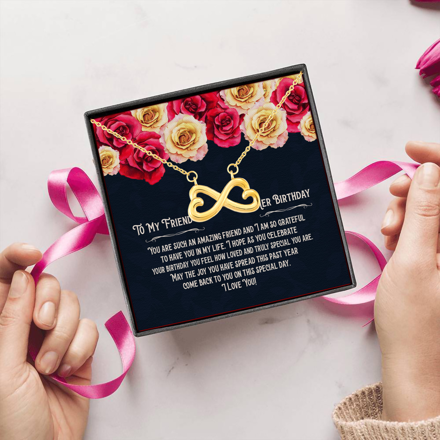 7MH. HPBD (Message Card Infinity Heart Necklace (Gold) 5