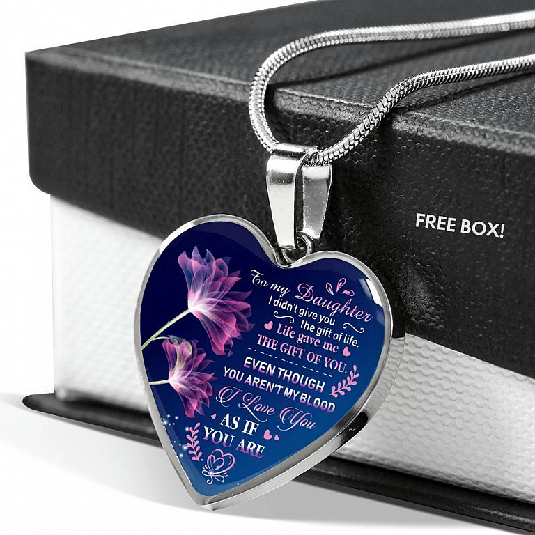 To My Bonus Daughter I Didn't Give You The Gift Of Life Life Gave Me The Gift Of You Heart Pendant Necklace - Heart Luxury Necklace (Silver)