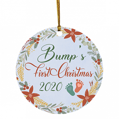 Baby Announcement Baby Bump's First Christmas Ornament 2020 - Holiday Flat Circle Ornament, White, Circle Ornament