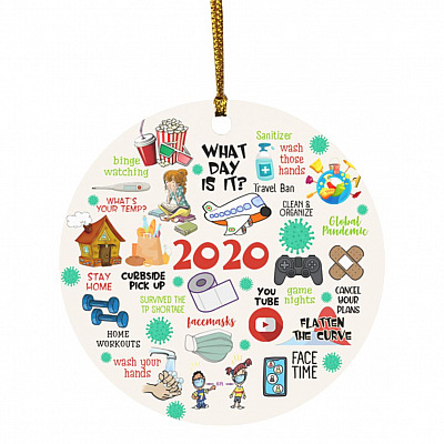 6VT. 2020 Global Pandemic, White, Circle Ornament