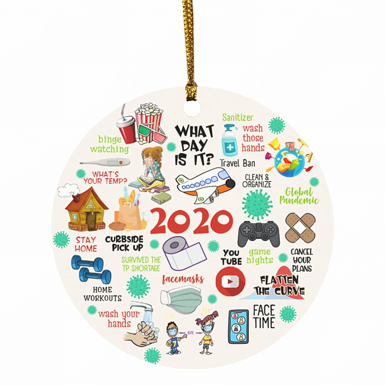 6VT. 2020 Global Pandemic, White, Circle Ornament