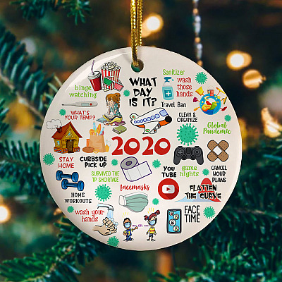 Alternative view of 2020 Global Pandemic Funny Quarantine Circle Christmas Tree Ornament Keepsake - Pandemic Holiday Flat Ornament
