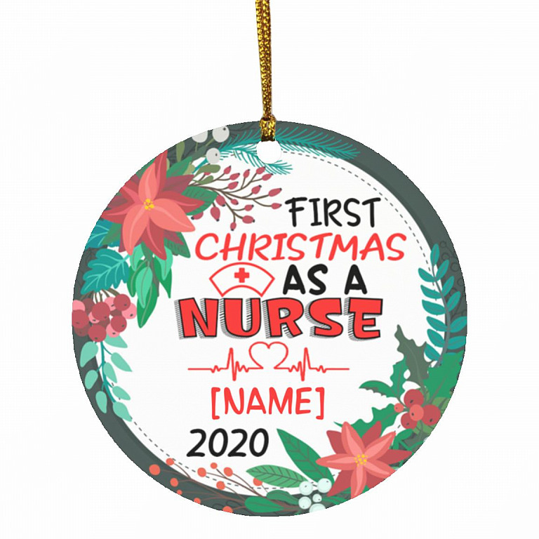 Personalized First Christmas, White, Circle Ornament