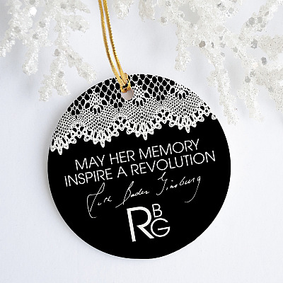 Alternative view of Notorious RBG Collar White Lace Ruth Bader Ginsburg May Her Memory Inspire A Revolution Christmas Circle Ornament