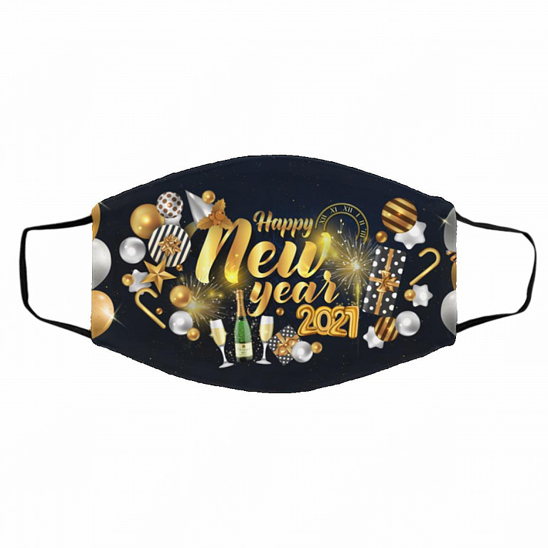5O. New Year Happy New Year 2021 Face Mask, White, Cloth Face Cover – Medium/Large