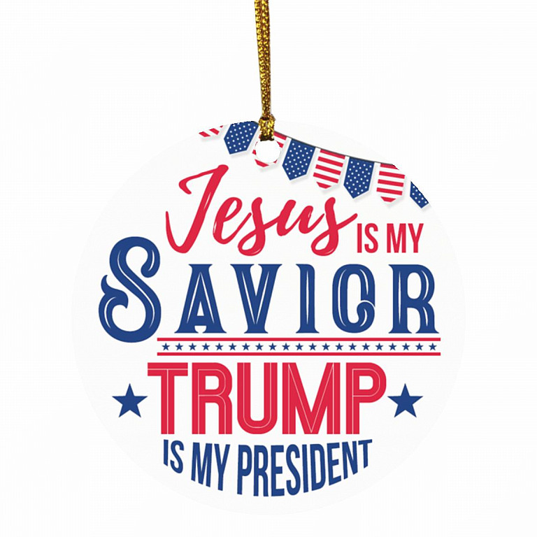 Jesus Is My Savior Trump, White, Circle Ornament