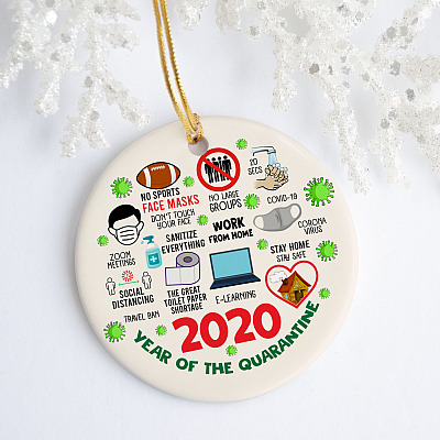 Alternative view of 2020 Year of The Quarantine - Quarantine 2020 Christmas Ornament Holiday Flat Circle Ornament