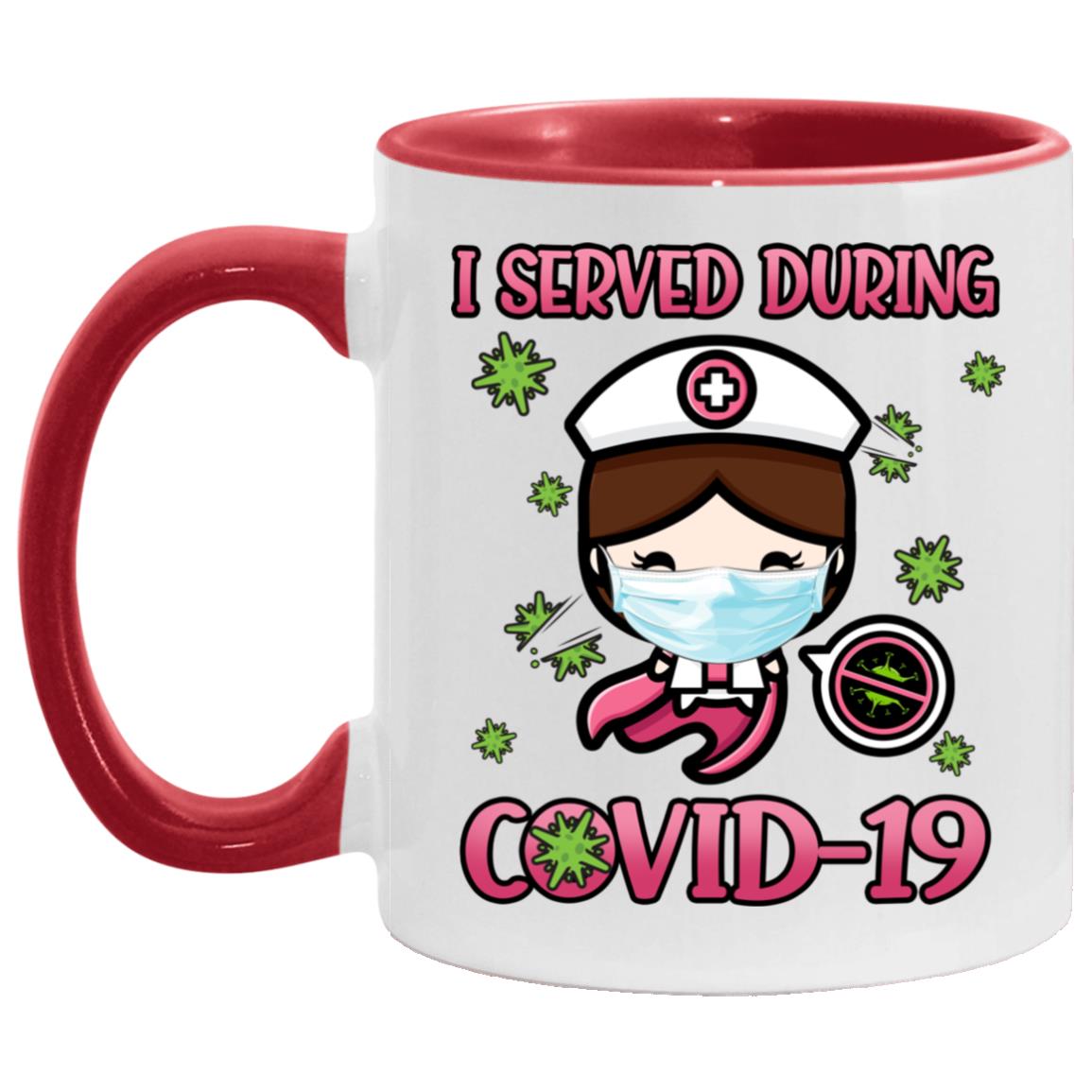 I Served During Covid-19 Accent Mug, White/Red, 11 oz. Accent Mug I Served During Covid-19 Accent Mug, White/Red, 11 oz. Accent Mug