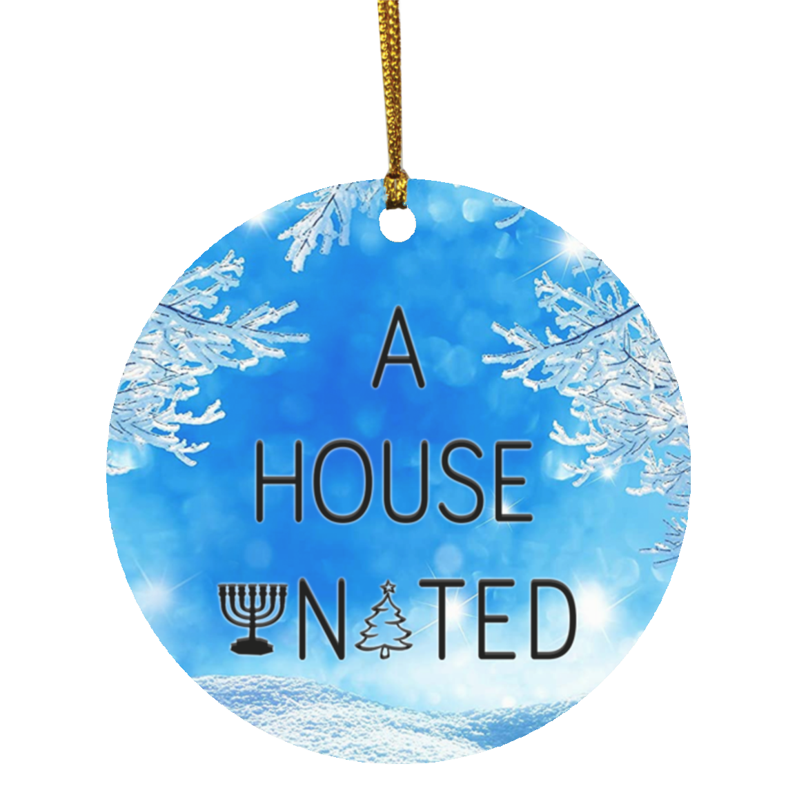 A House United Christmas Ornaments - Hanukkah Christmas Ornaments - Interfaith Ornaments - Jewish Ornaments, White, Circle Ornament