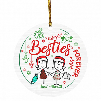 1KT. Besties Forver_Personalized, White, Circle Ornament