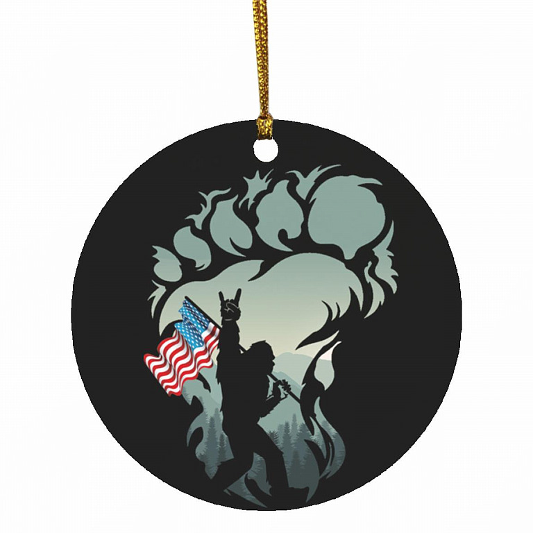 American Bigfoot Christmas Ornament, White, Circle Ornament