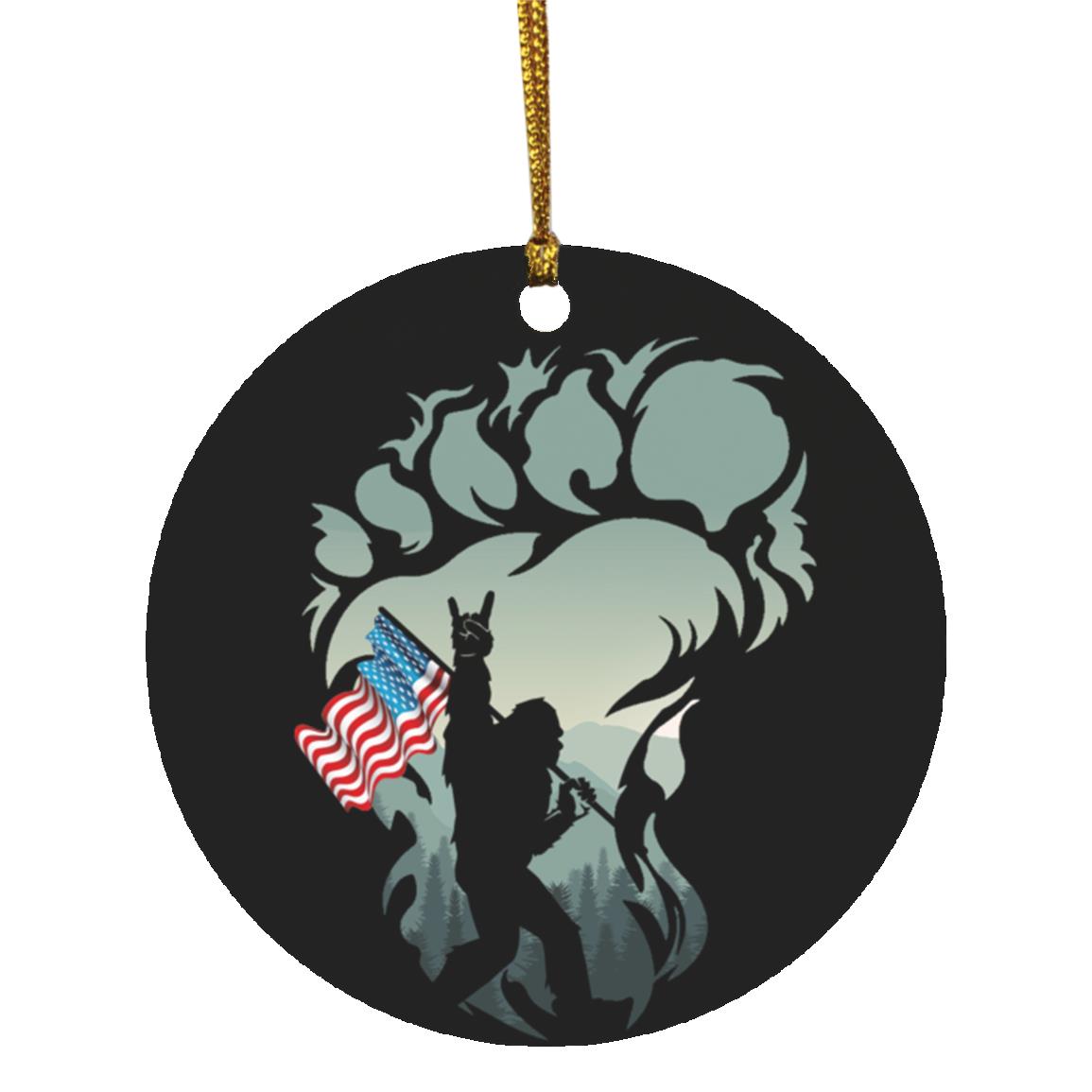 American Bigfoot Christmas Ornament, White, Circle Ornament