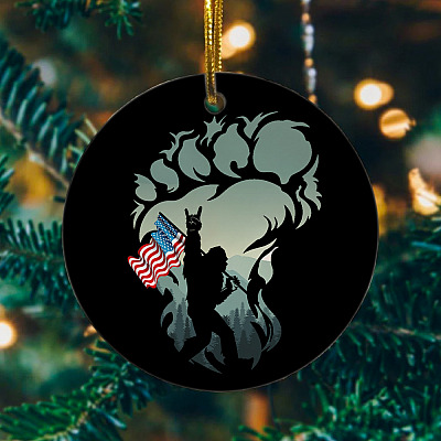 Alternative view of American Bigfoot Christmas Holiday Flat Circle Ornament Keepsake