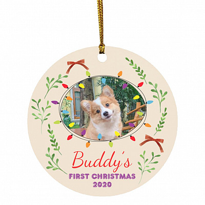 Personalized Photo Pet's First, White, Circle Ornament