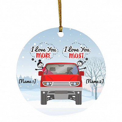 Personalized I Love You More I Love, White, Circle Ornament