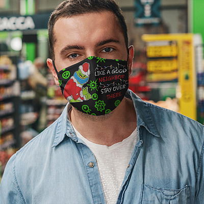 Alternative view of Like a Good Neighbor Stay Over There Grin-Ch Washable Reusable Custom Printed Cloth Face Mask Cover