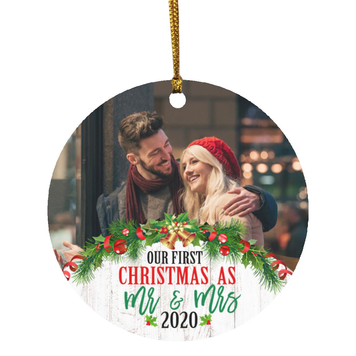 Personalized Photo Mr & Mrs 2020, White, Circle Ornament Personalized Photo Mr & Mrs 2020, White, Circle Ornament