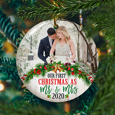 Alternative view of Personalized Photo Our First Christmas As Mr & Mrs 2020 Circle Ornament Keepsake - Custom Image Christmas Gift