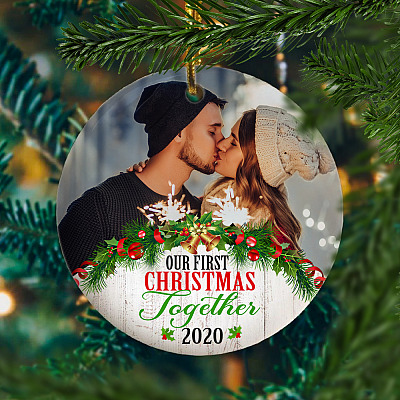 Alternative view of Personalized Photo Our First Christmas Together 2020 Circle Ornament Keepsake - Custom Image Love Gift