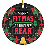 7VT. Merry Fitmas Merry Fitmas And A Ornament, White, Circle Ornament