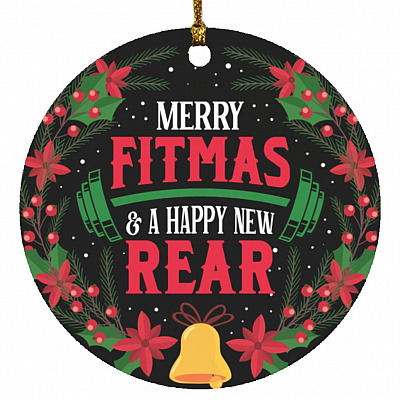 7VT. Merry Fitmas Merry Fitmas And A Ornament, White, Circle Ornament